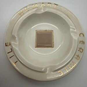 Homart Ceramic Tile Ashtray Universal Cambridge Cream Gold 22K Vintage USA 6in